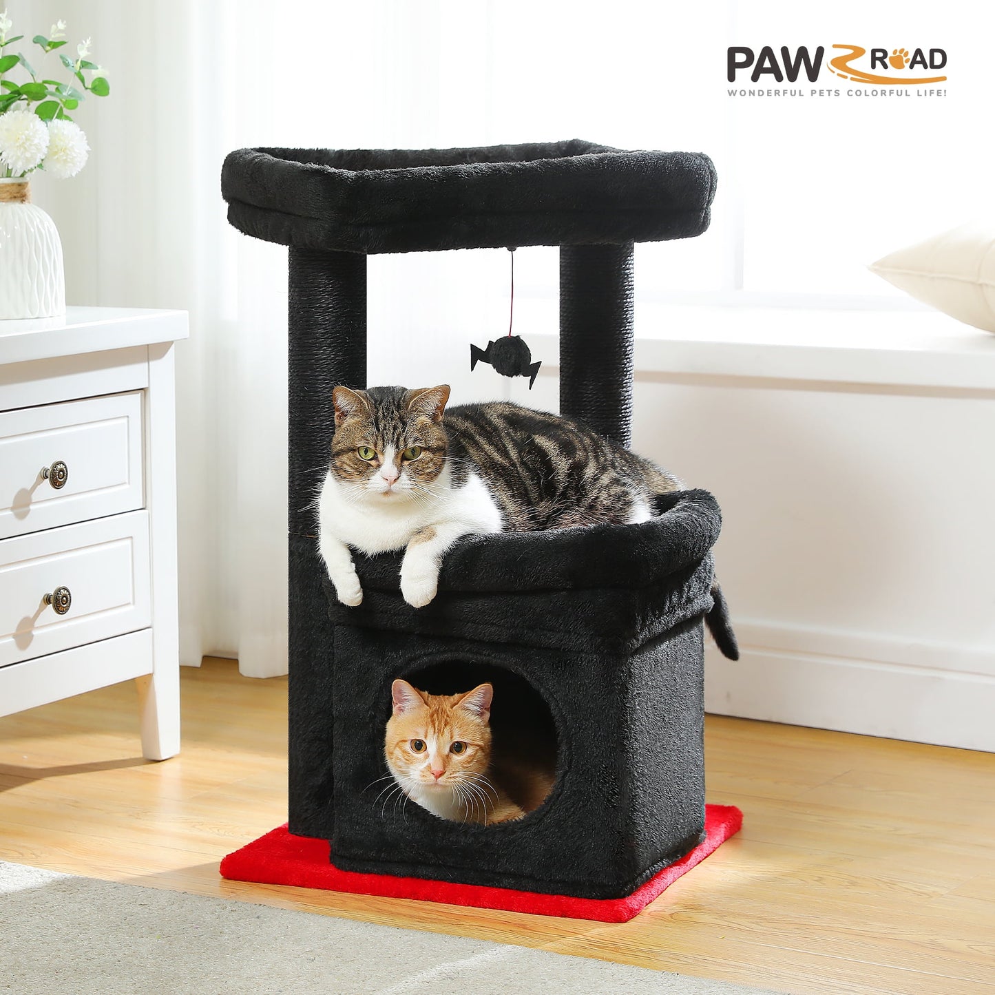Cat Tree Condo 27" Cat Tower with Large Top Perch and Scratching Posts for Kittens and Medium Cats, Gray