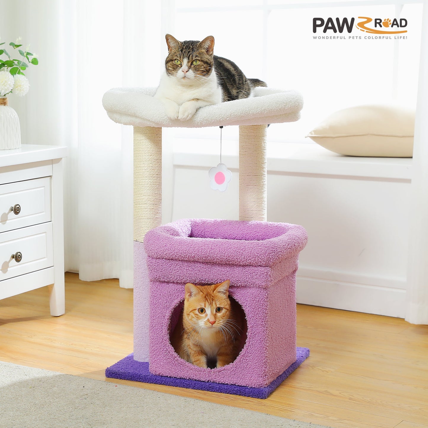 Cat Tree Condo 27" Cat Tower with Large Top Perch and Scratching Posts for Kittens and Medium Cats, Gray